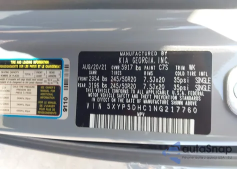 2022 Kia Telluride Sx z USA, uszkodzony, nr VIN 5XYP5DHC1NG217760